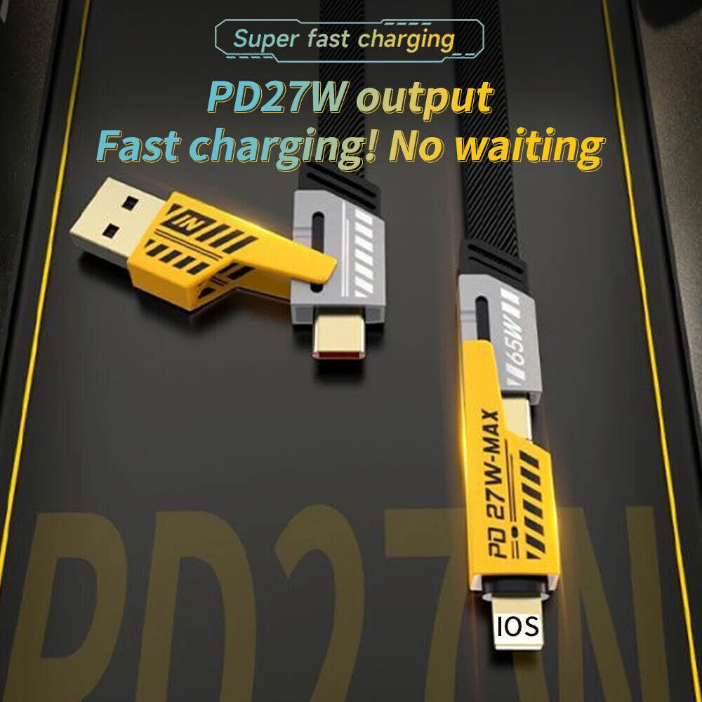 27W PD 4 in 1 Charging Cable USB A Type C Charging Cable For Samsung S22 S23