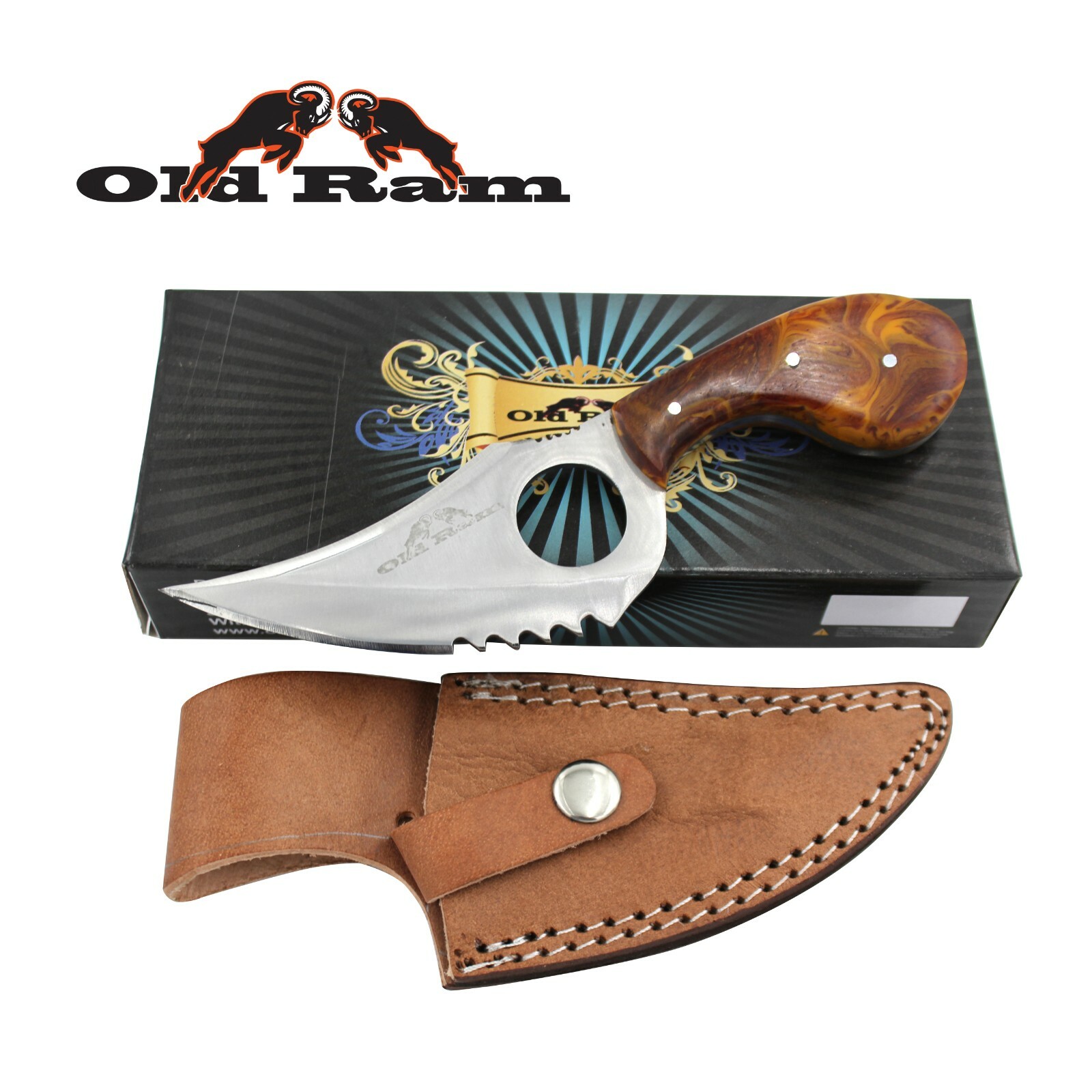 Old Ram Collection Heavy Duty Multi-color Fixed Blade Skinner Knife w/ Sheath