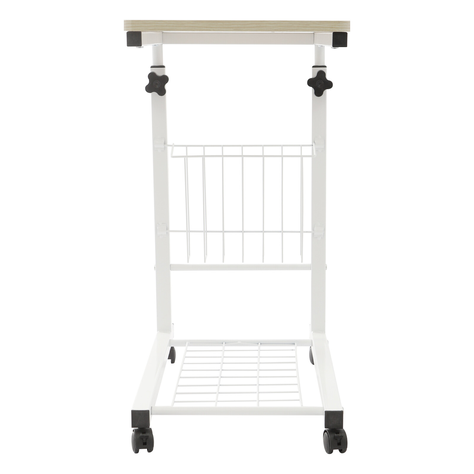 2 Tiers Adjustable Bed Side Table Thickened Mobile Standalone Table w/ Wheels