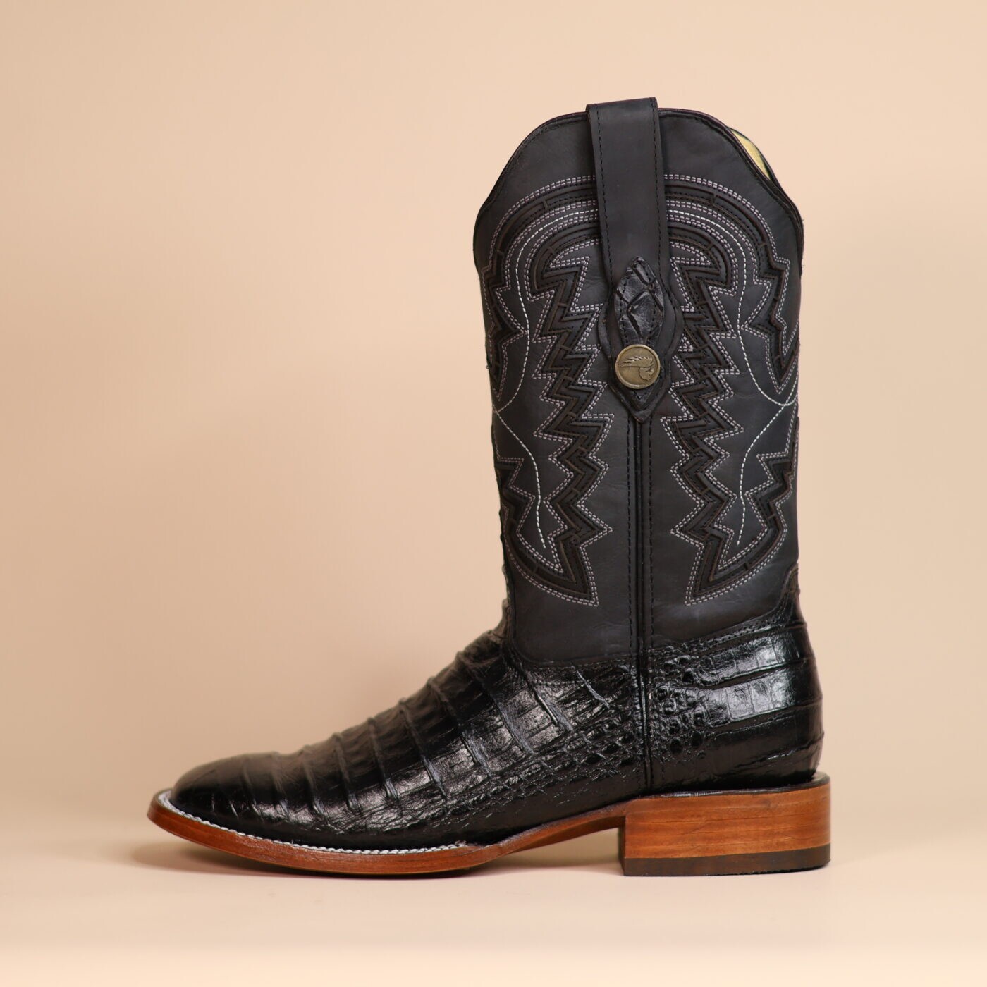 MEN'S COWBOY CAIMAN BELLY PRINT SQUARE TOE PULL ON BOOT - Handmade in Mexico -