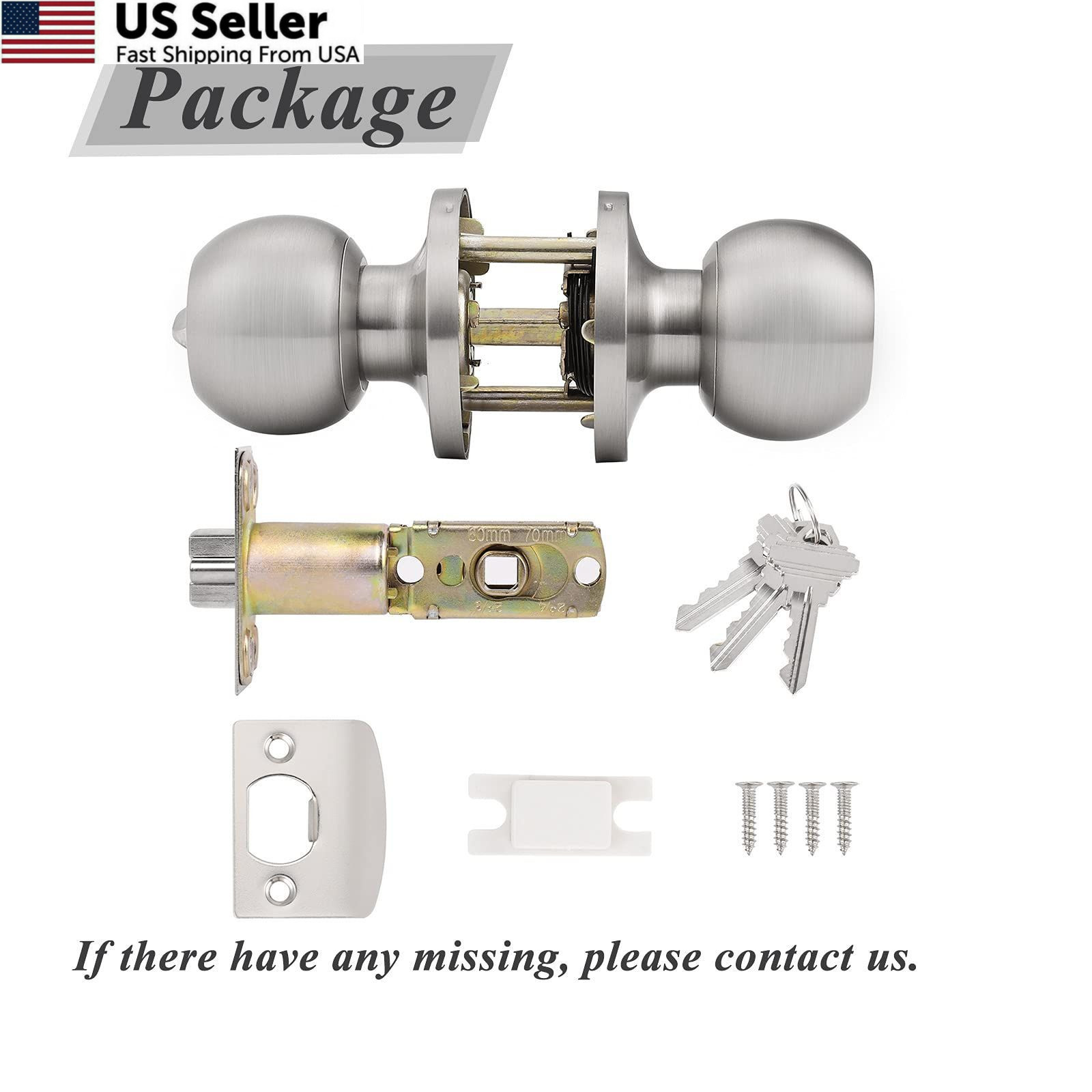 Probrico (2 Pack Keyed Alike Door Knobs Combo Pack, Brushed Nickel Ball...