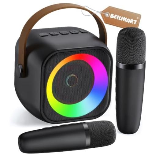 Mini Karaoke Machine, Portable Bluetooth Karaoke Speaker with 2 Wireless Black