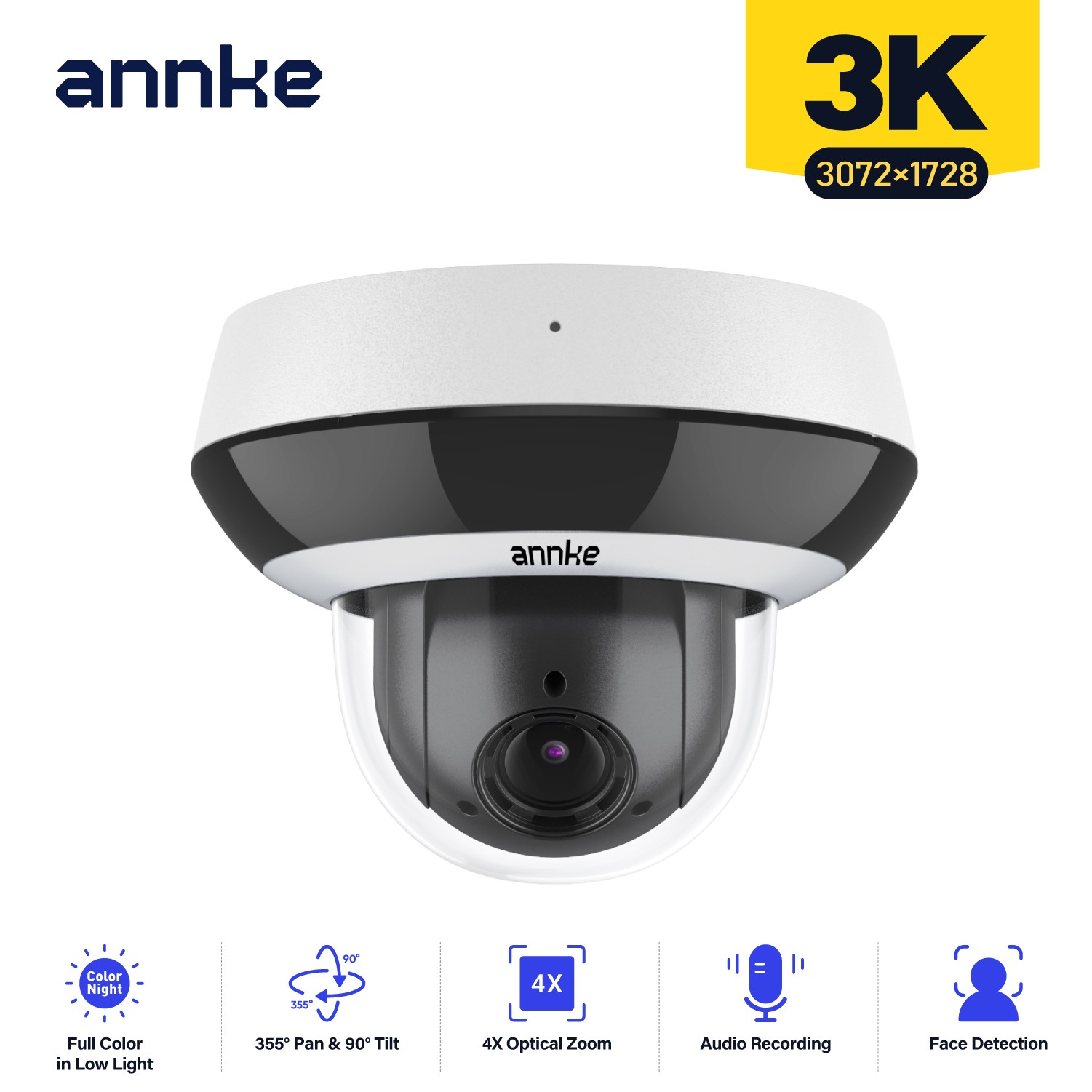 ANNKE 5MP POE PTZ Security IP Camera 4x Zoom Audio Recording Color Night Vision