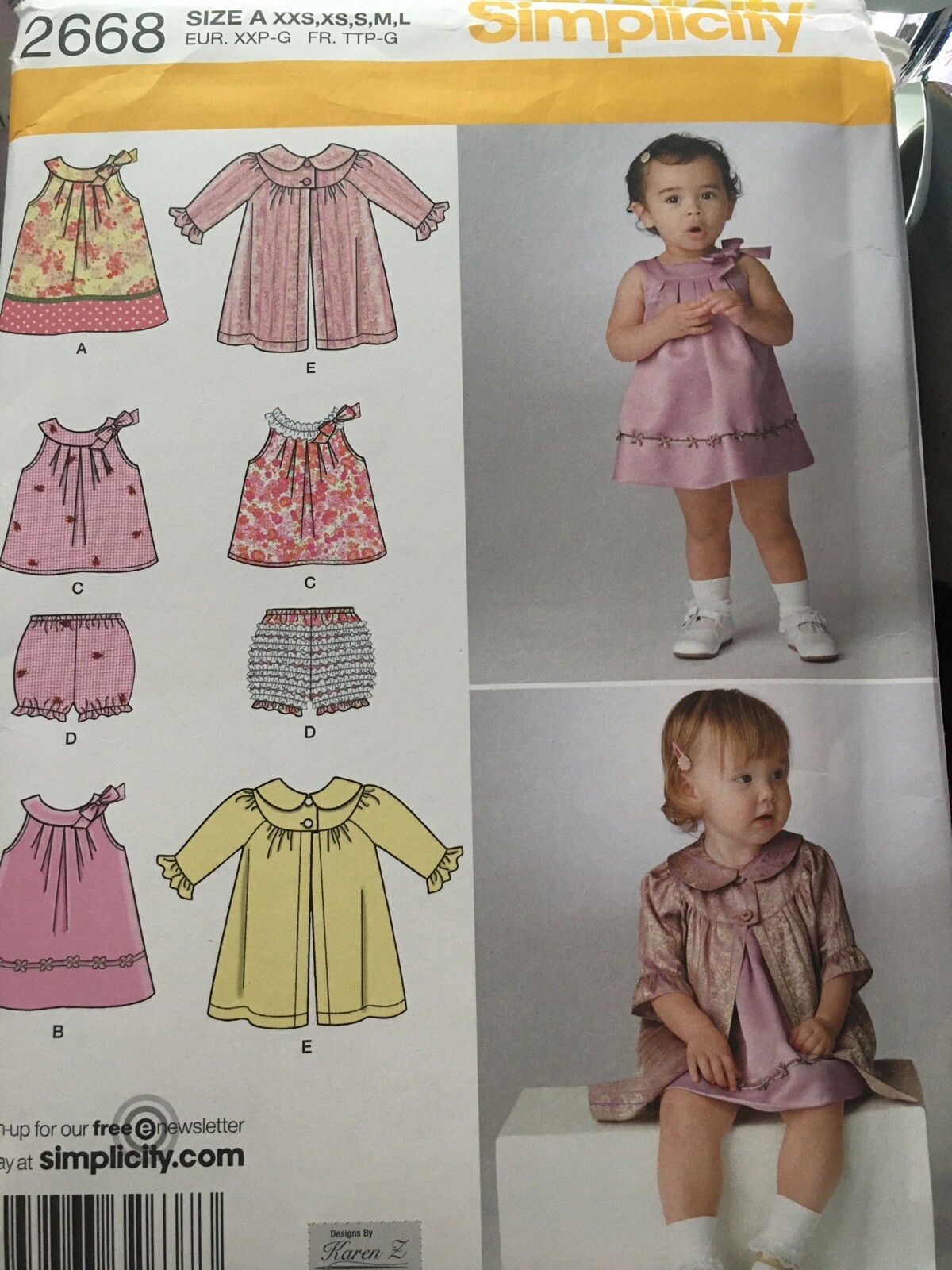 Simplicity Baby toddler dress top panties coat sewing pattern 2668 size XXS-L
