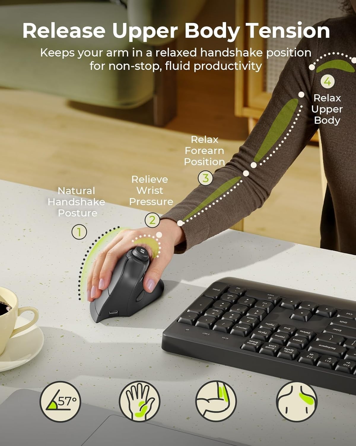 Ergonomic Mouse Wireless, MOU-302 Bluetooth Vertical Mouse Rechargeable, Volu...