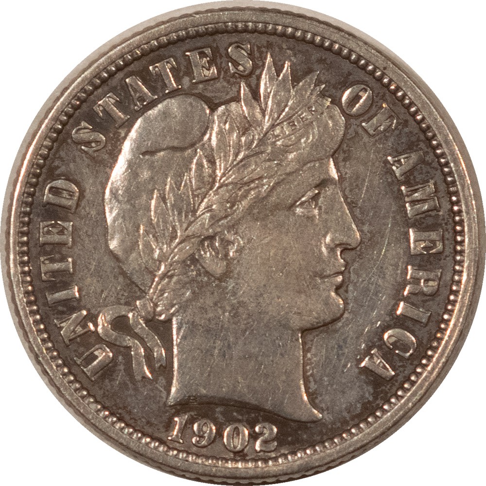 1902-O BARBER DIME - HIGH GRADE EXAMPLE! VIRTUALLY UNCIRCULATED BUT CLEANED!