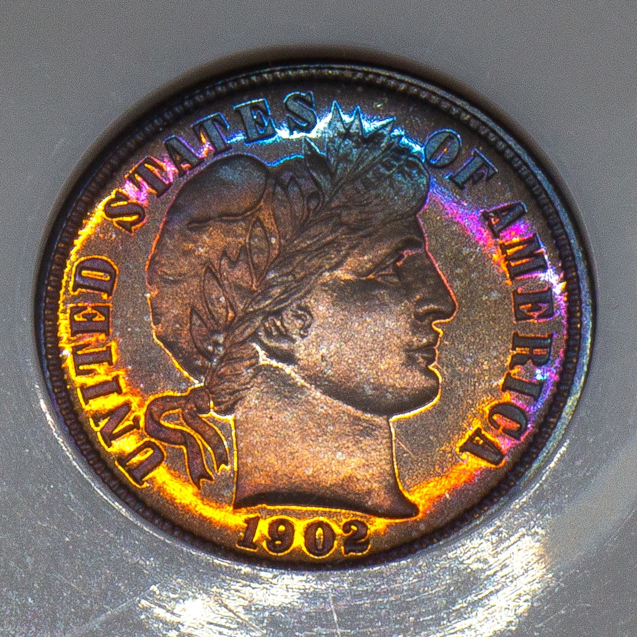 • TOP POP 1/1 • 1902 10c BARBER PROOF PCGS PR68 RAINBOW TONED DIME PR PF 68 PF68