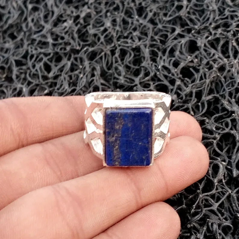 925 Sterling Silver Lapis Lazuli Gemstone Ring Handmade Gift Men's Ring B119