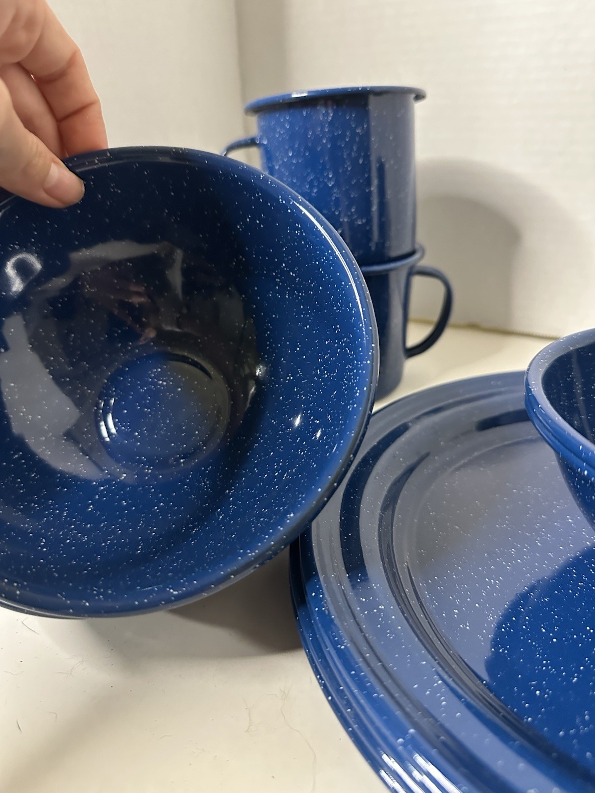 Speckled Blue Enamelware 12-Piece Dining Set for Camping