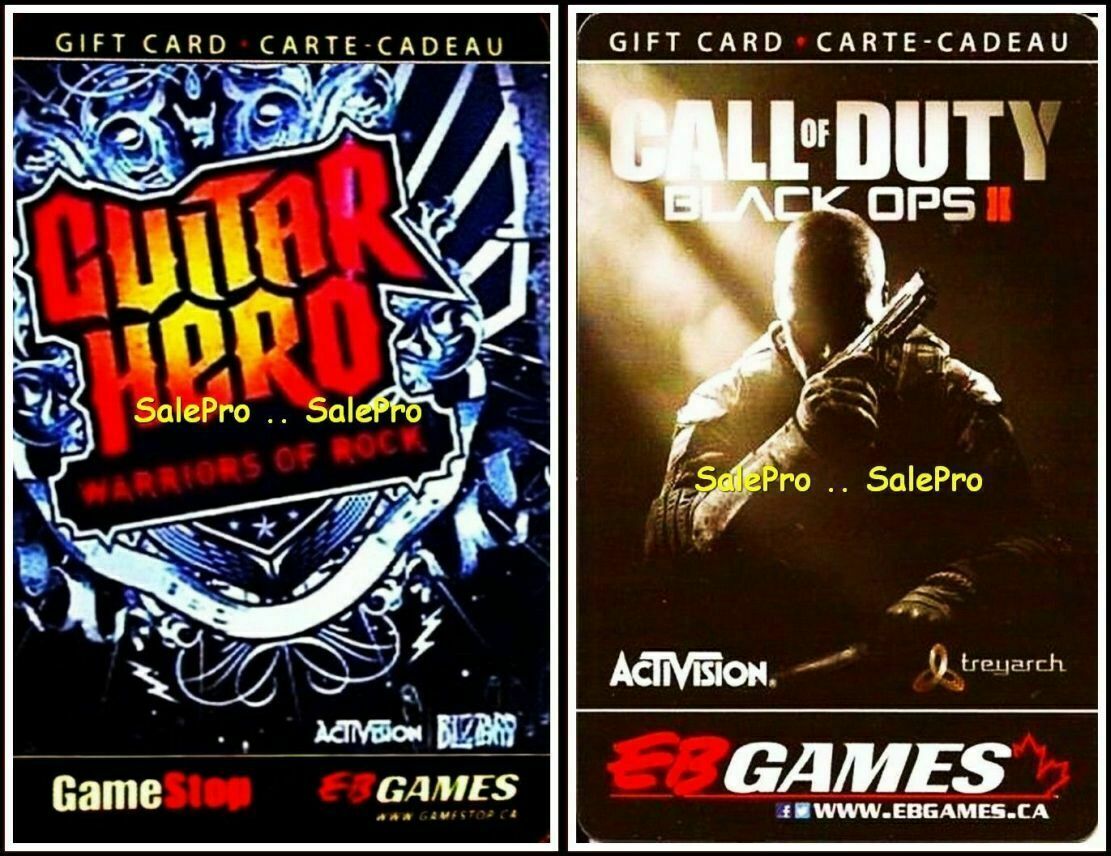 2x EB GAMES CALL OF DUTY BLACK OPS II GUITAR HERO RARE COLLECTIBLE GIFT CARD LOT