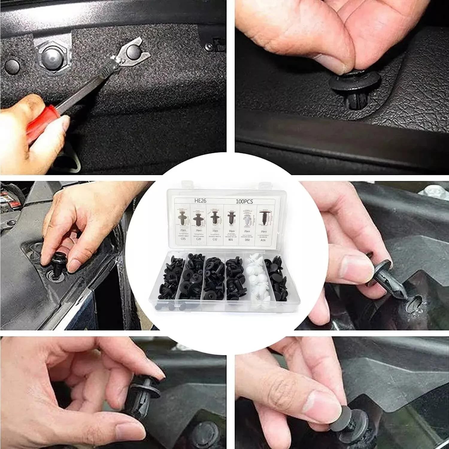 100 Pcs Bumper Clips Car Plastic Rivets Fasteners Push One Size, Black