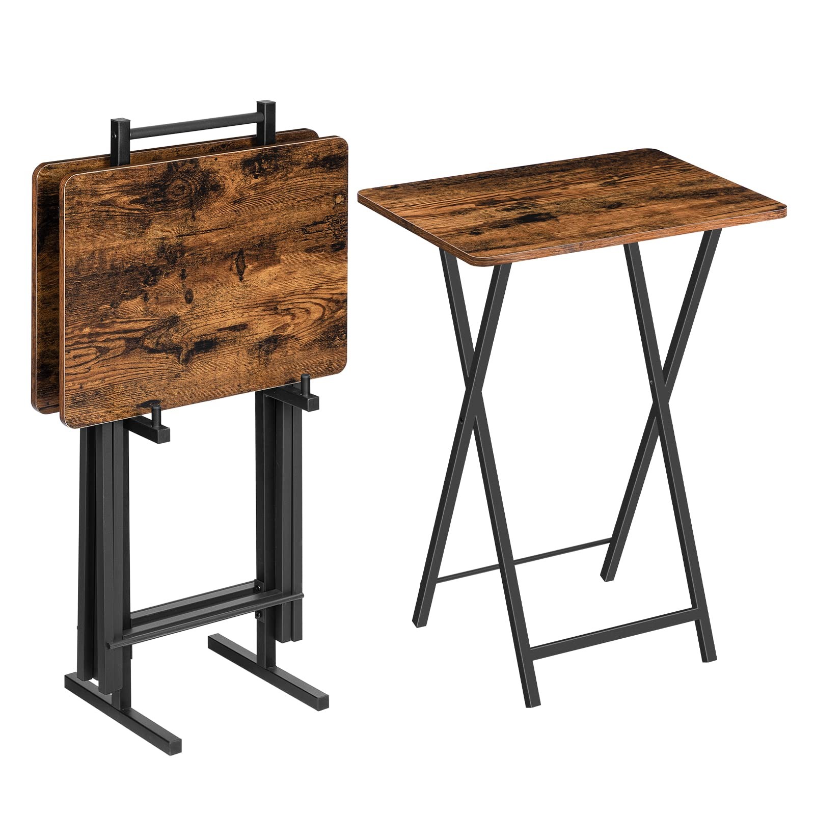 Folding TV Tray Table, TV Trays for Eating Set of 4 with Stand, Folding TV Di...