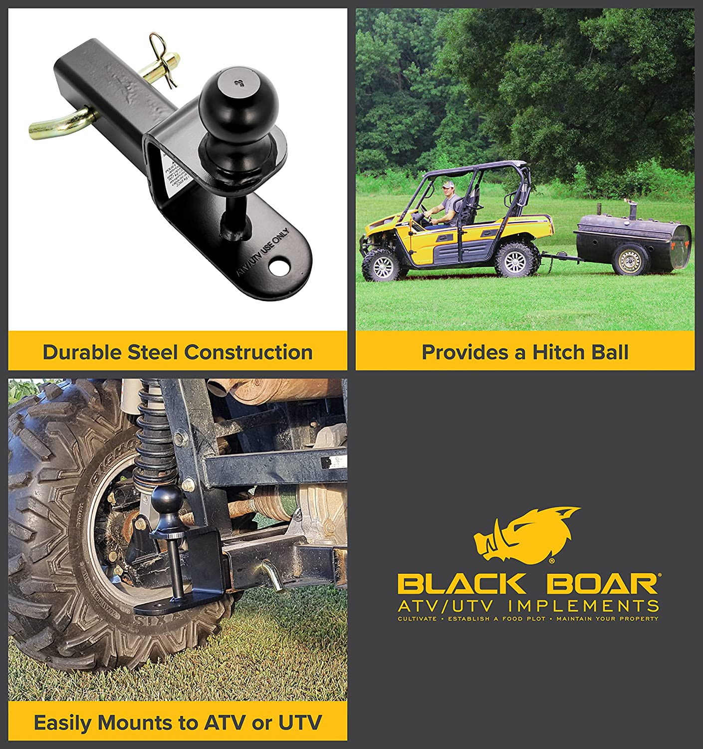 ATV/UTV Mount with Hitch Ball and Winch Strap Loop 2" Ball 2" Shank 66025
