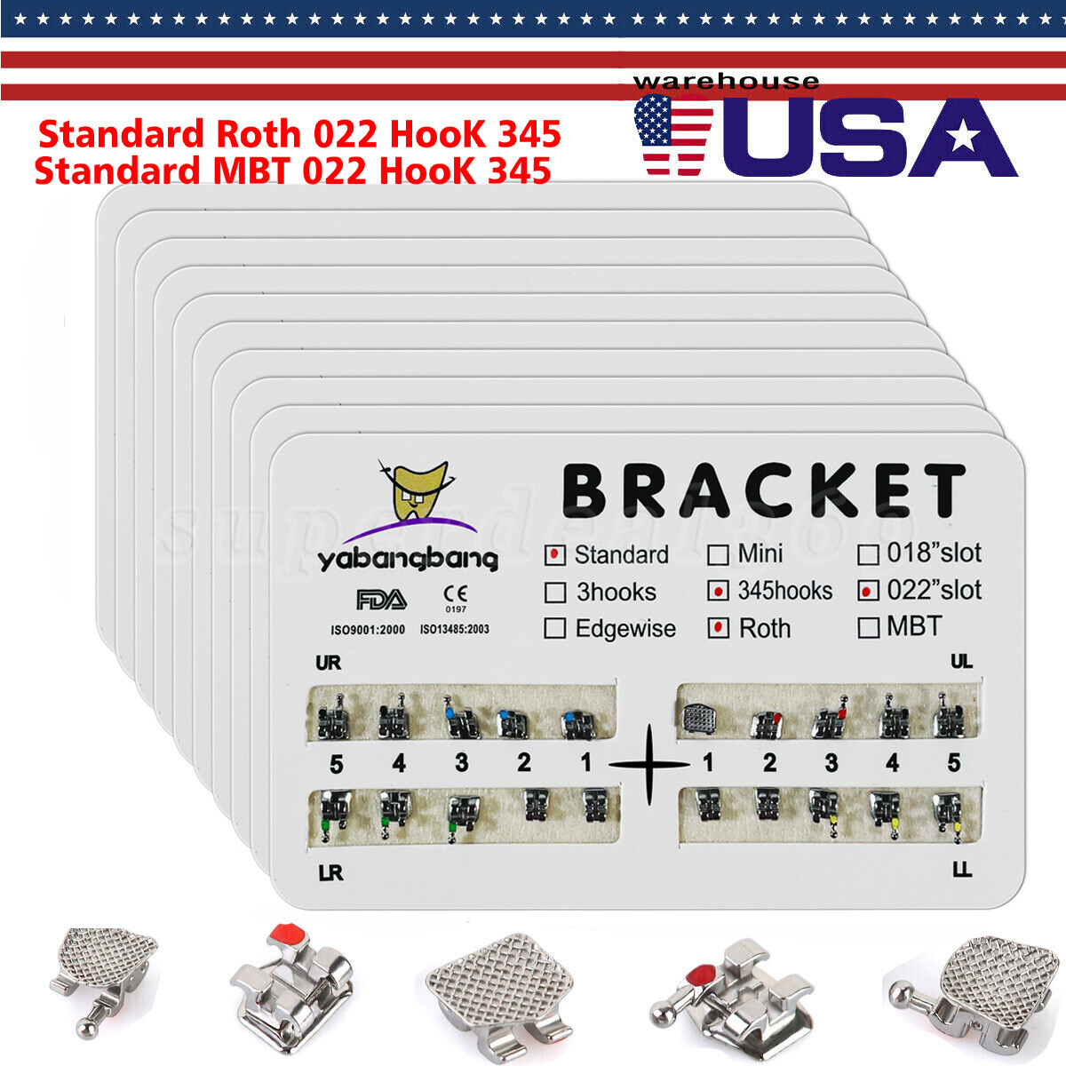 Brackets ortodoncia dental Brace metal Estándar MBT Roth 022 Gancho 345 OR