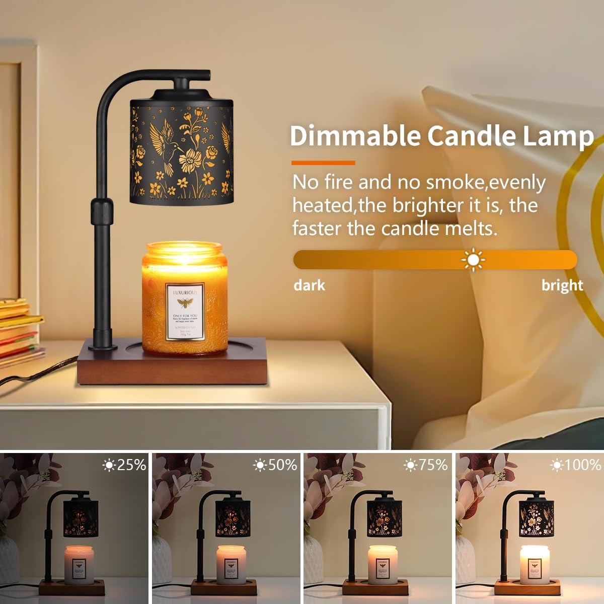 Candle Warmer Lamp with Adjustable Height Dimmable Electric Candle