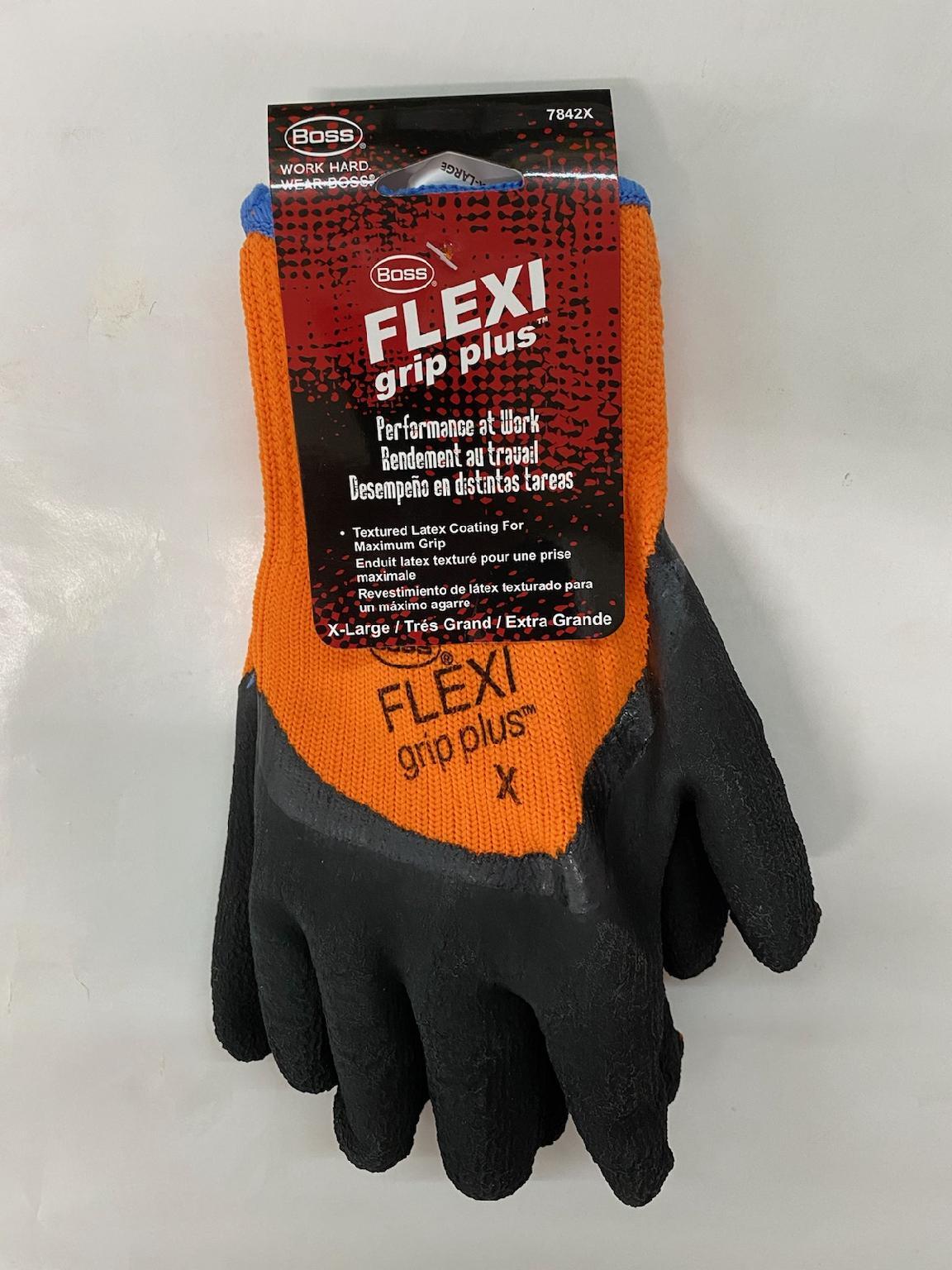 BOSS FLEXI GRIP PLUS WORK GLOVES #7842X X-LARGX SIZE MAXIMUN GRIP HI-VIS ORANGE