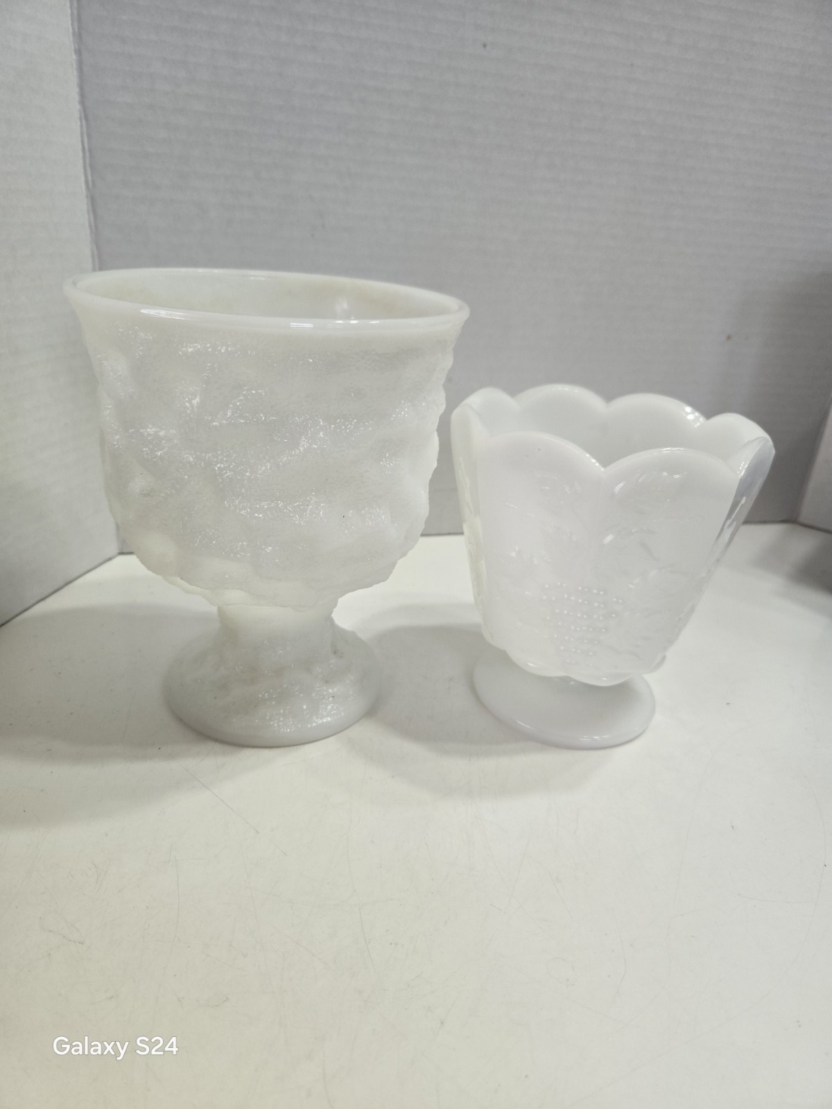 Set Of (2) Milk Glass Pedestal Planters By E.O. BRODY COMPANY- USA