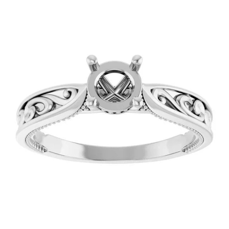 925 Sterling Silver Semi Mount Ring 7mm Round Vintage Filigree Milgrain Ring