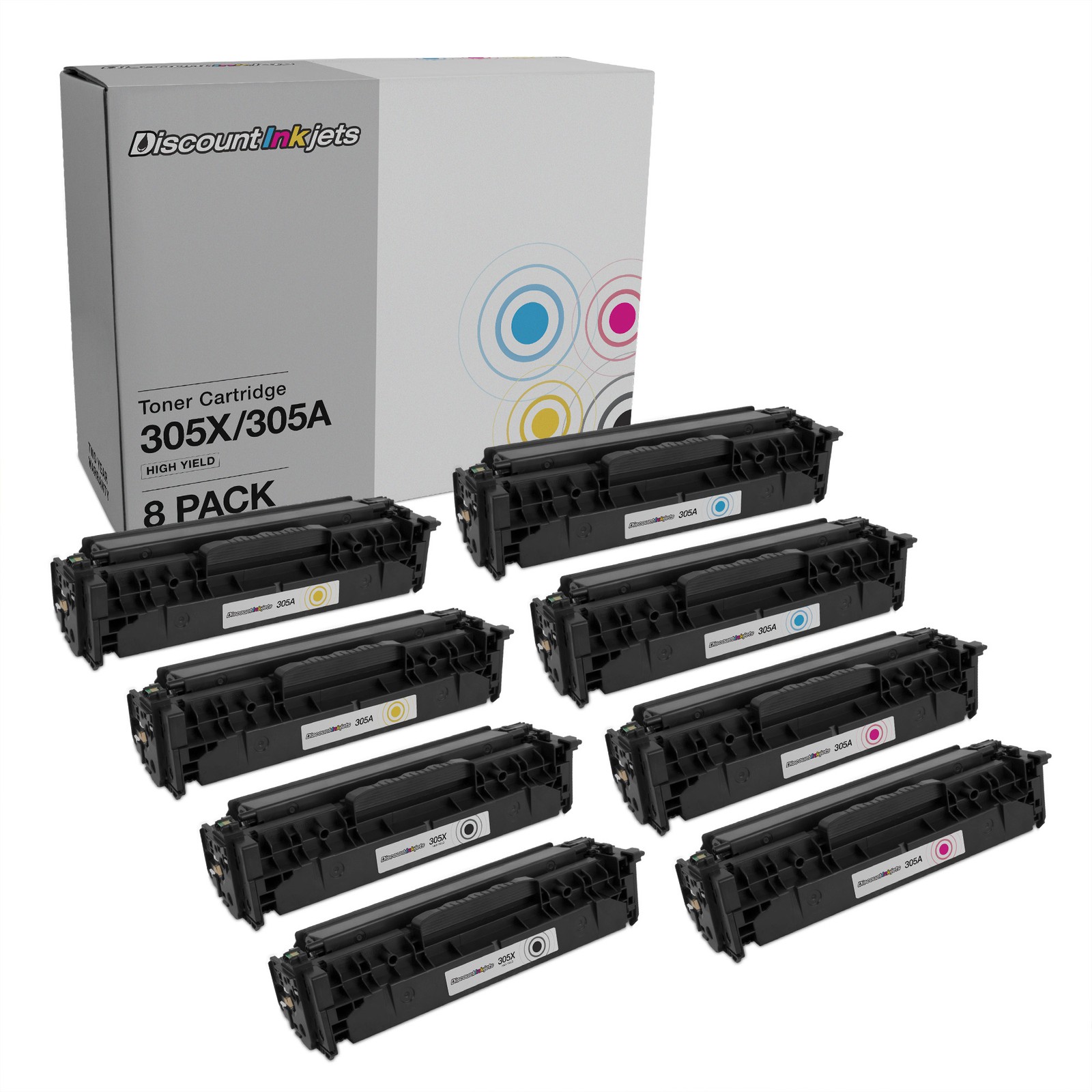DI Toner Cartridges Compatible with HP 305A & 305X High Yield (B, C, M, Y  8-Pk)