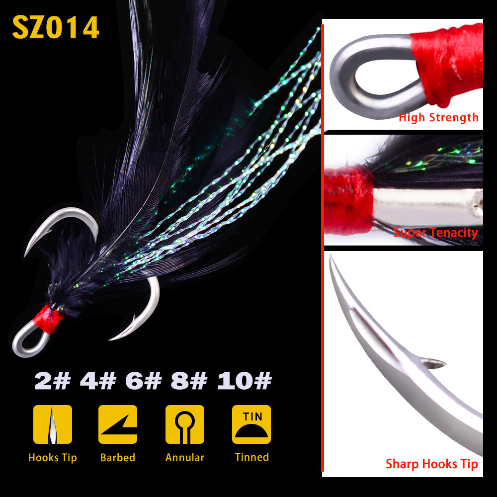 10Pcs-100Pcs Sea Fishing Hooks Wild Fishing Hook With Feathers+Barbs Bait Hooks