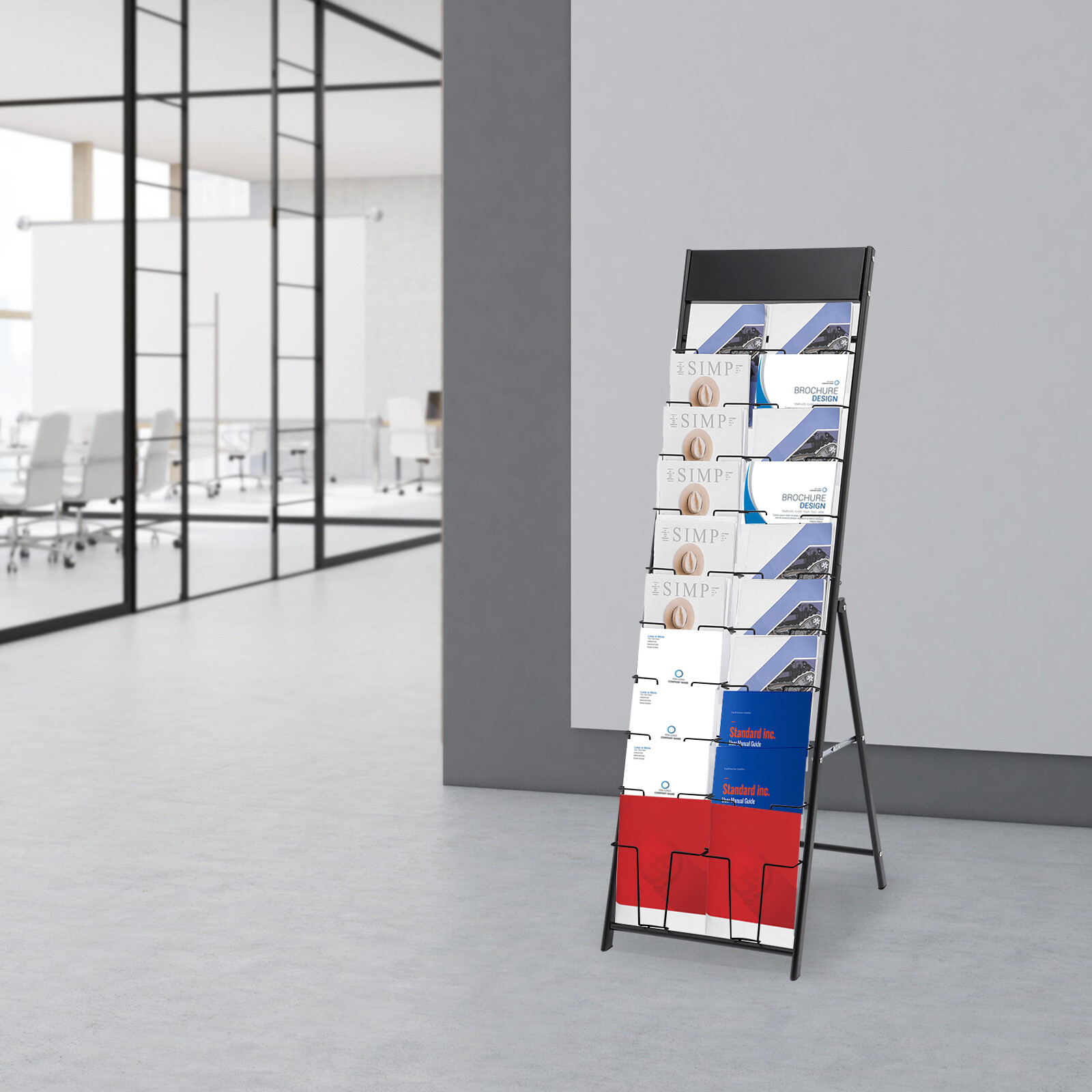 10 Tiers A4 Iron Magazine Display Stand Free Standing Brochure Display Rack