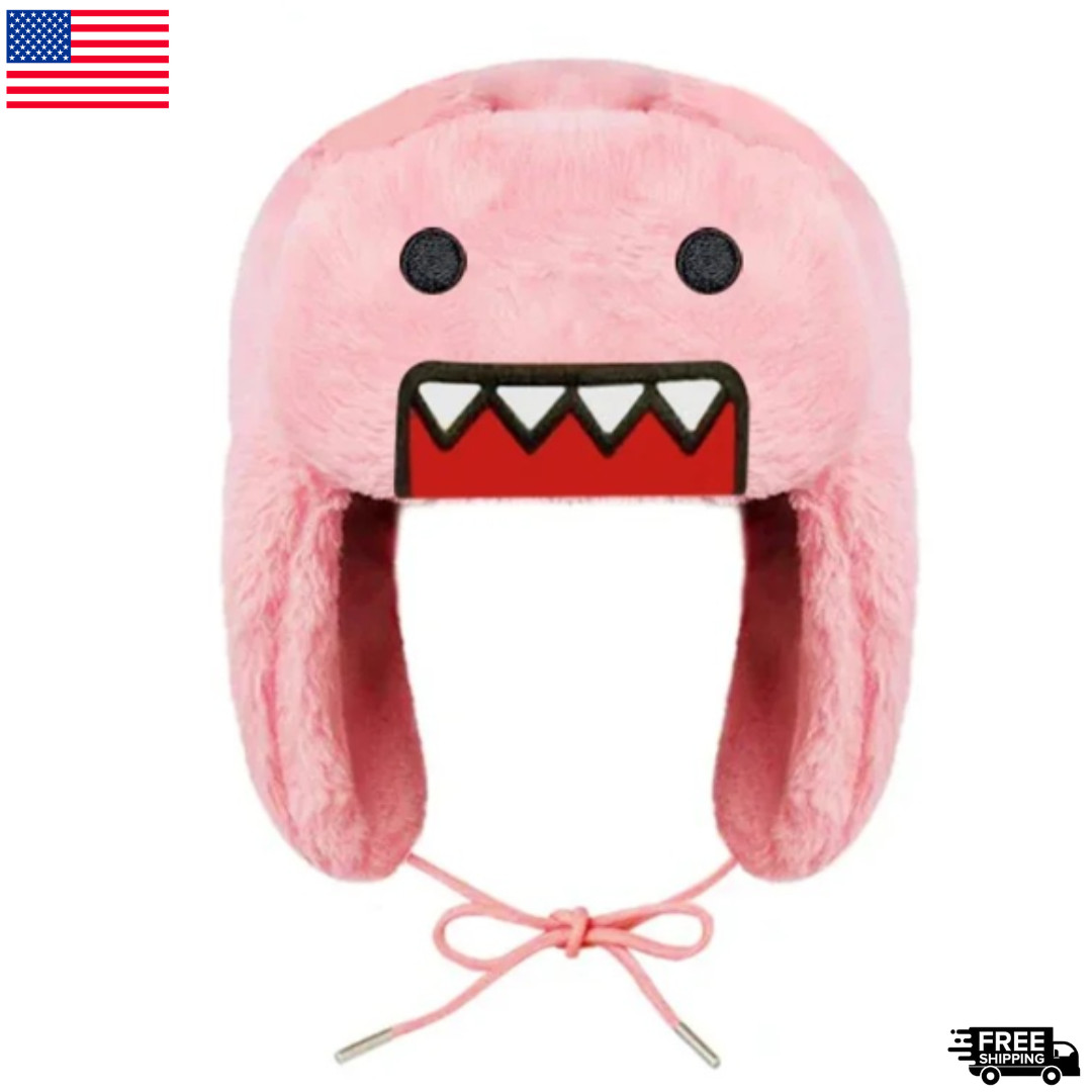 Domo Kun Furry Trapper Hat | Plush Winter Cap | Cosplay Streetwear Beanie