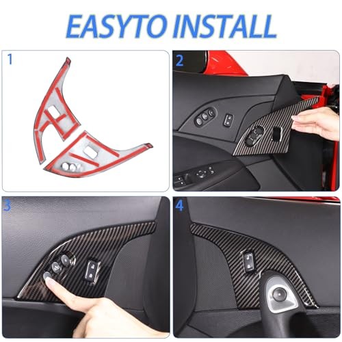 Door Lock Switch Button Cover Trim Compatible with Chevy carbon fiber pattern