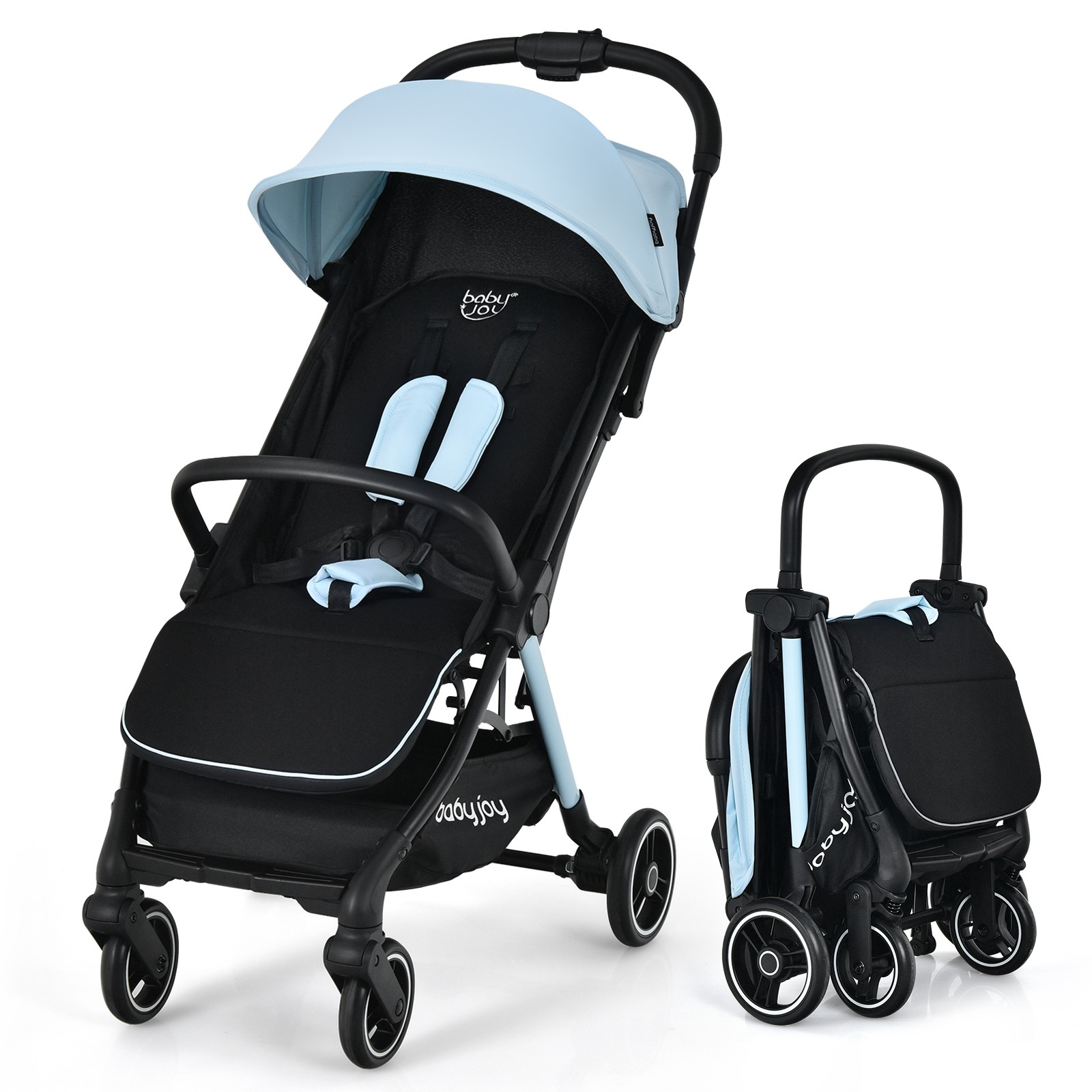 Portable Baby Stroller One-Hand Fold Pushchair W/ Aluminum Frame