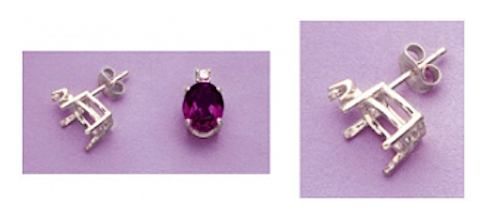 Two Oval Single Accented Sterling Silver Pre-Notched Wire Earrings (6x4-12x10mm)