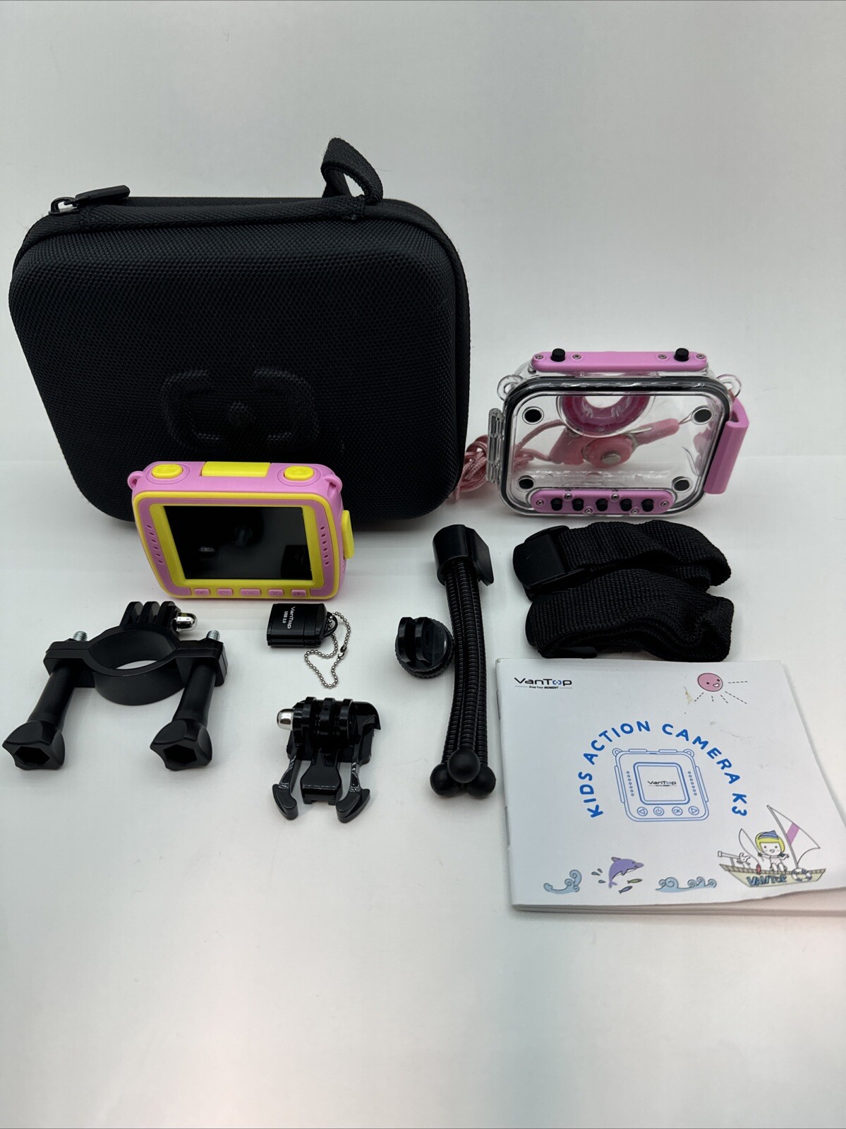 Vantop Kids Action Camera With Accessories Kit Waterproof Case Pink