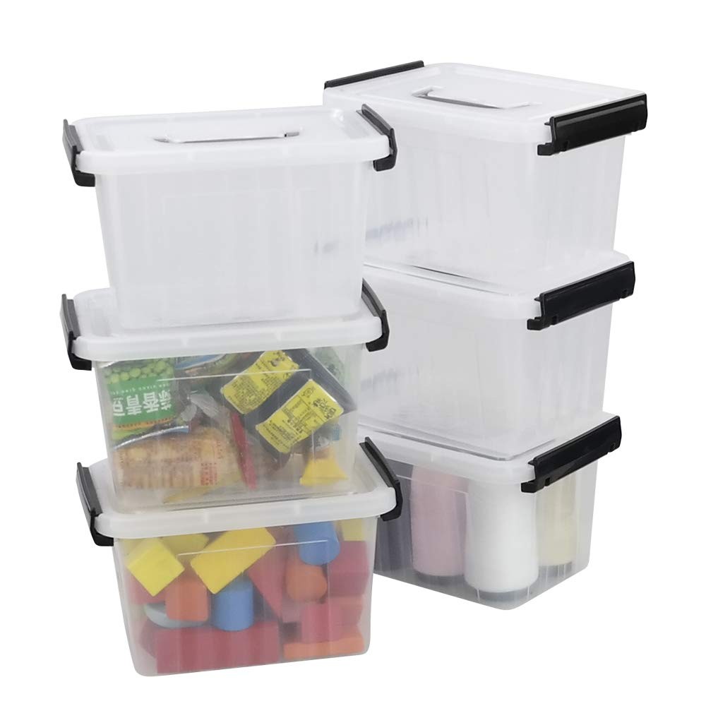 Plastic Latching Box With Black Handle Lidded Storage Bins 6 Packs 3 Quart