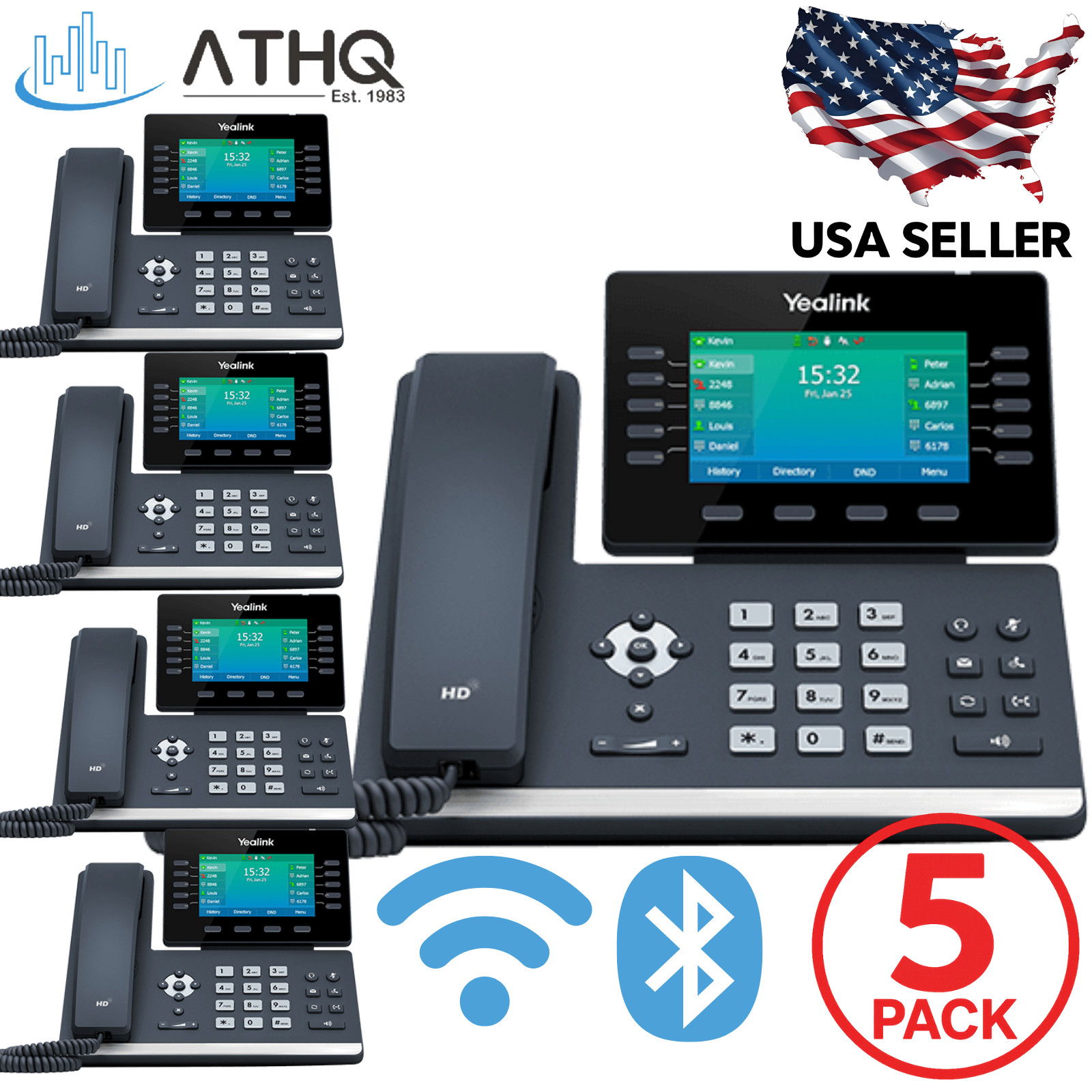 PACK OF 5 Yealink SIP-T54W 16-Line Color Display IP VoIP Phone Bluetooth Wi-Fi