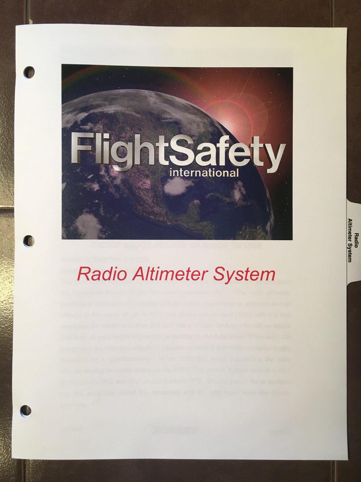 Radio Altimeter System in Gulfstream V Pilot Training Booklet. GV