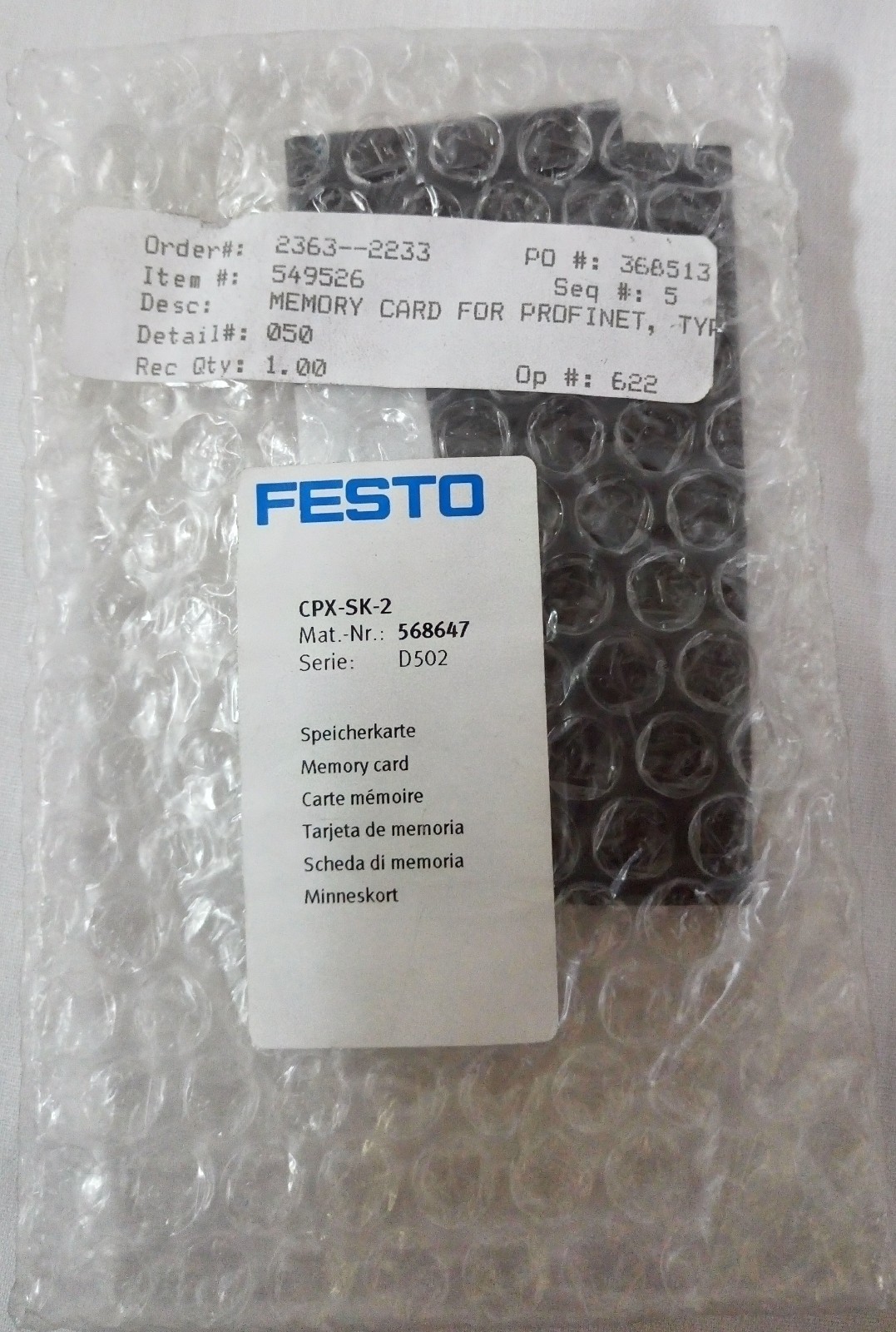 FESTO 568647 CPX-SK-2 MEMORY CARD MODULE NEW