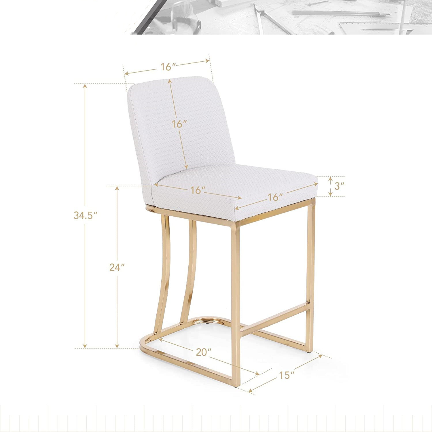 1 PACK Fabric Bar Stools Grey Bar Chair Breakfast Kitchen Chairs Metal Leg US