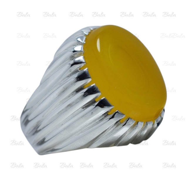 Men’s Silver Plated Ring with Yellow Agate Gemstone – Handmade Statement Jewelry
