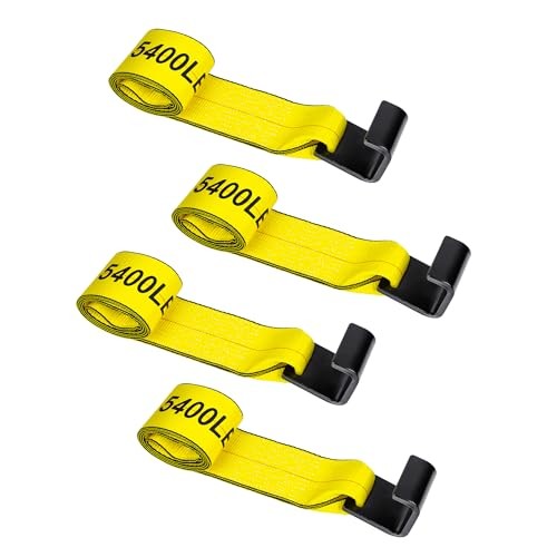 4" x 5' Roll Off Container Winch Strap w/Flat Hook,Heavy Duty Tie 4-Pack Yellow