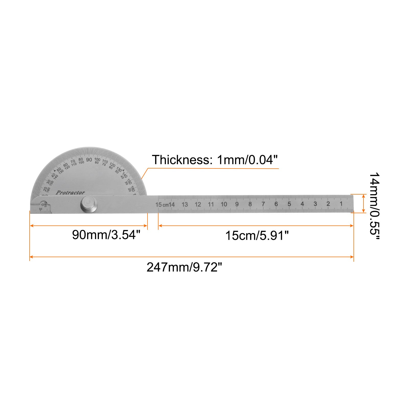 Angle Protractor 0-180 Degrees Round Head Finder Measuring Ruler with 15cm Arm