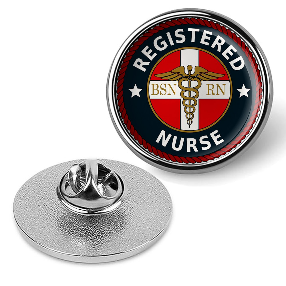 BSN NP Registered Nurse RN Caduceus Emblem Seal Hat Pin Brooches & Pins - Silver
