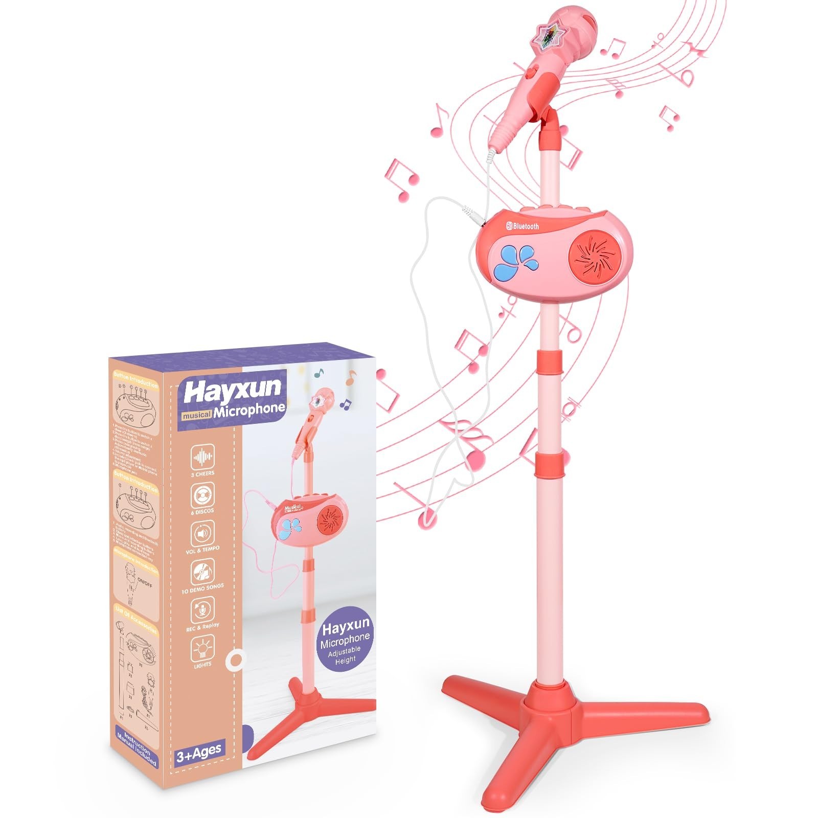 Kids Bluetooth Karaoke Machine with Adjustable Stand, 5-in-1 Karaoke Microphone