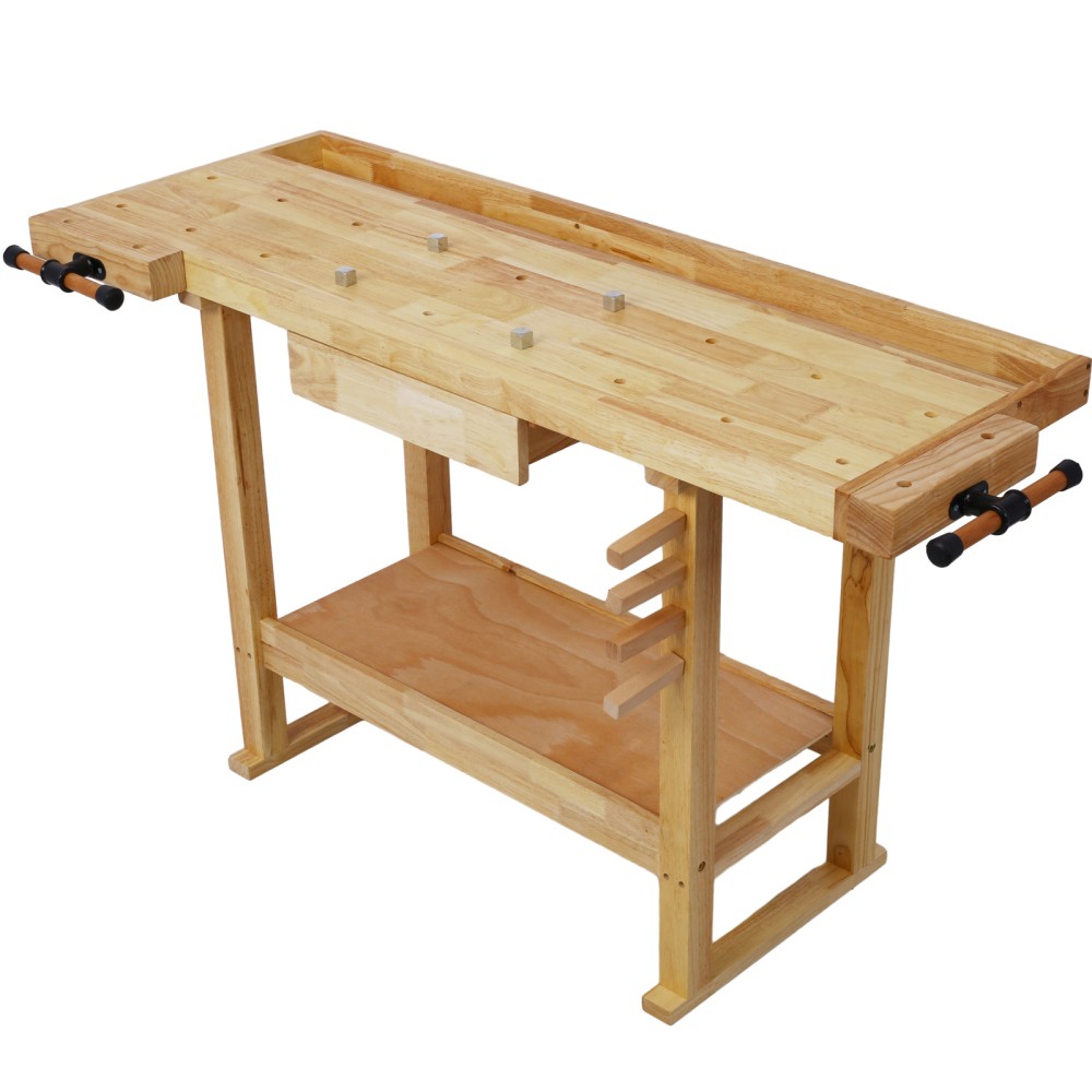 55" Wood Workbench - Heavy Duty Garage & Home Workshop Table - Solid Wood