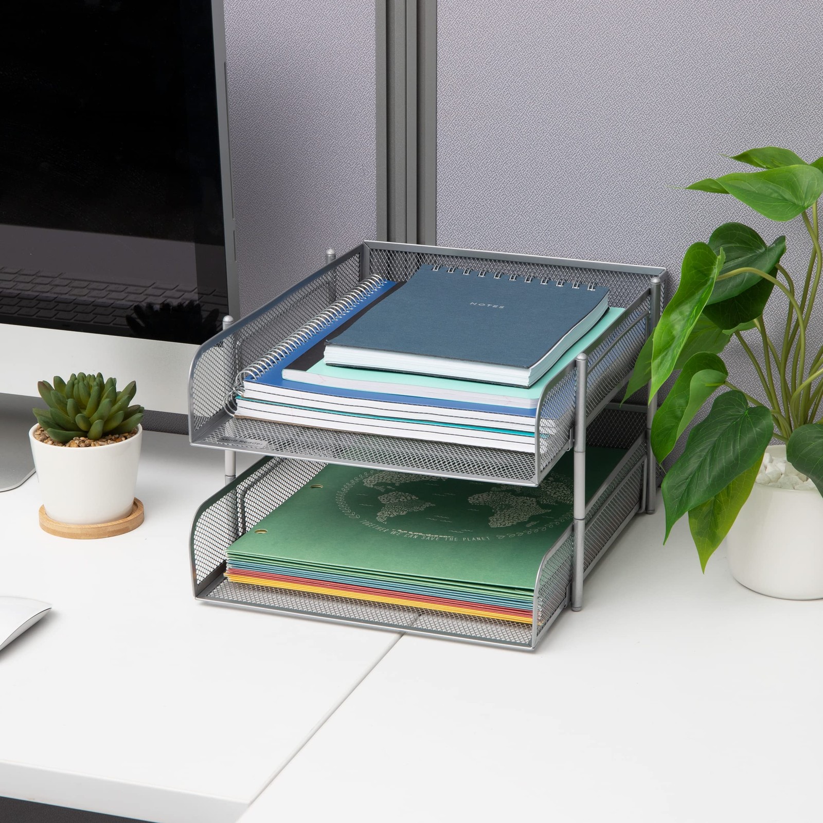 Stackable Paper Tray, Desktop Organizer, File Storage, Office, Metal Mesh, 2 ...