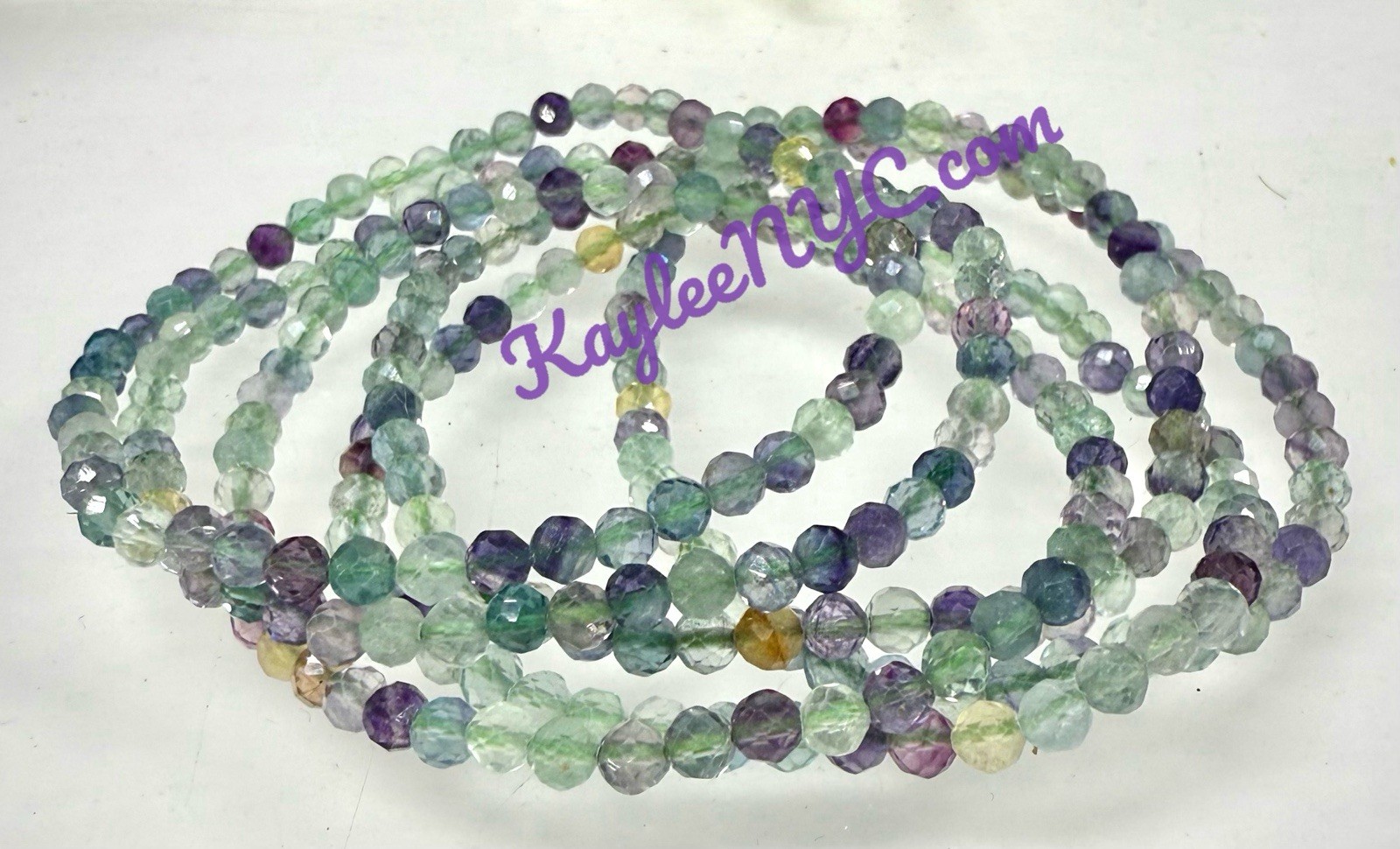 Wholesale 6 Pcs Natural Fluorite 4mm Faceted 7.5” Stretch Bracelet