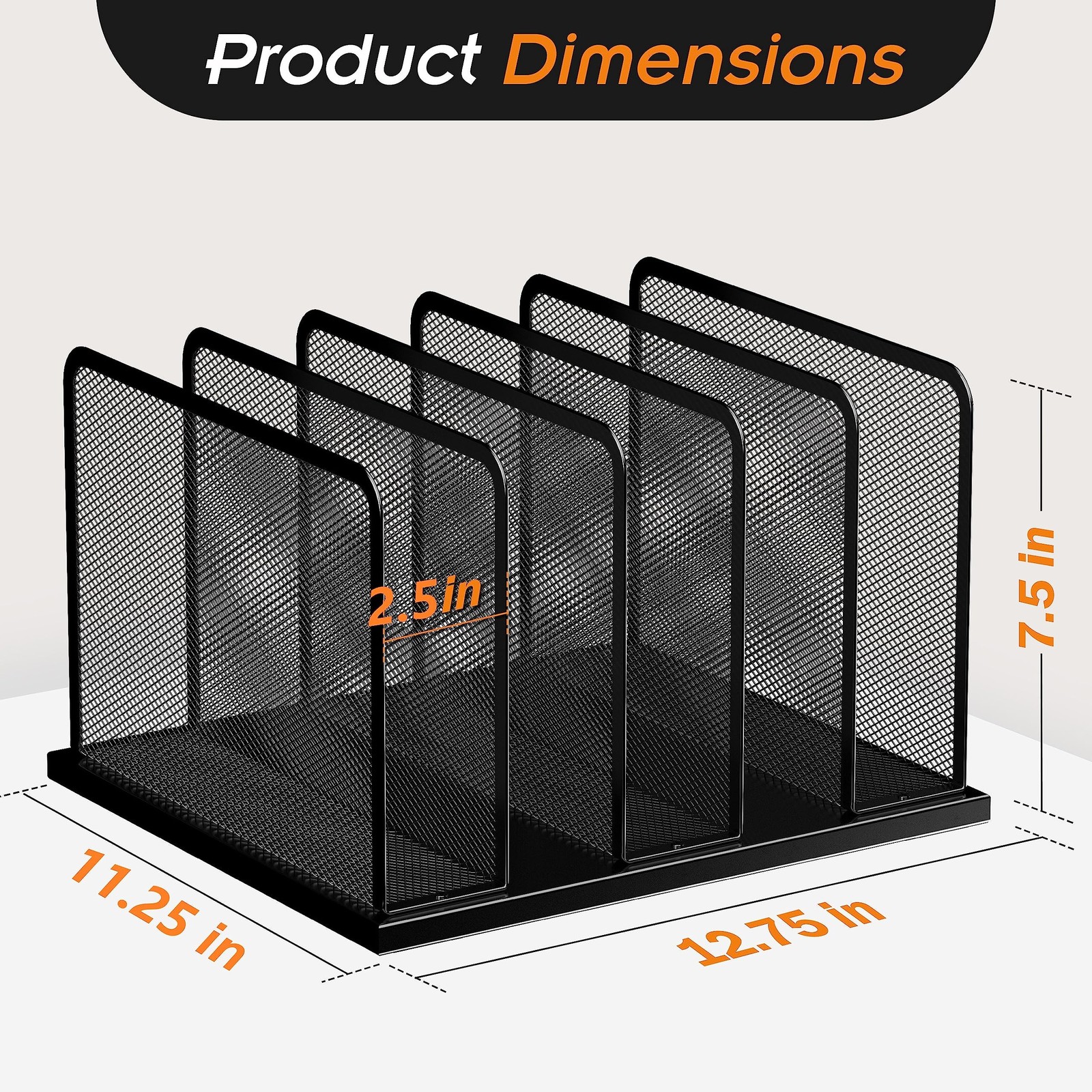 Desk File Organizer 5 Sections Upright Mesh Desktop Organizer File Sorter Off...