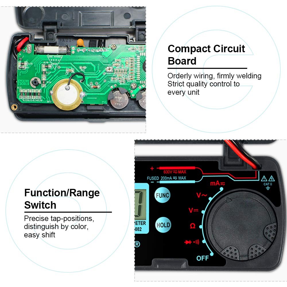 allsun Mini Auto Range Folding Digital Multimeter Compact, Red and Black