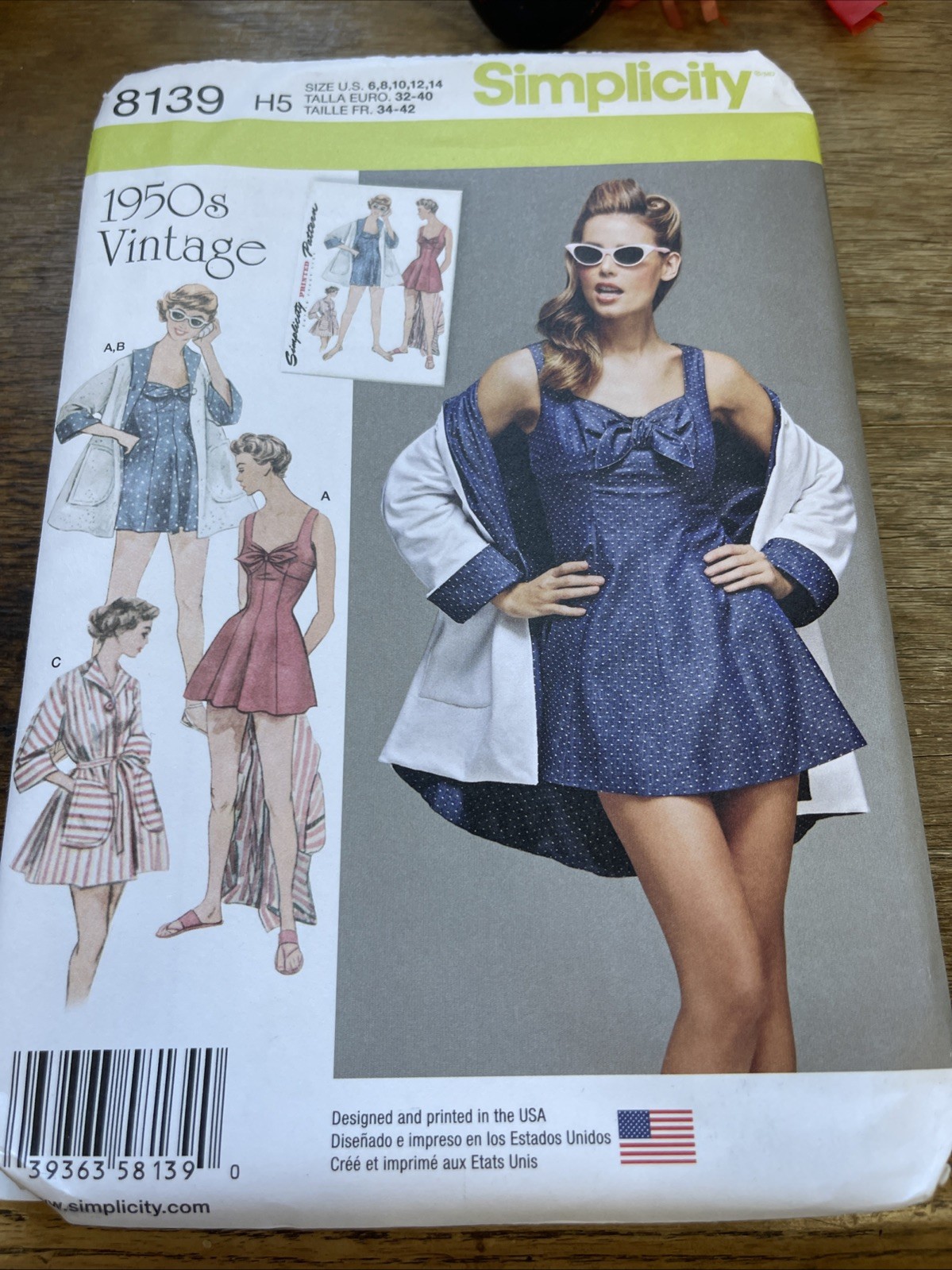 Simplicity Pattern 8139 Ms 1950s VINTAGE Bathing Suit-Bow Detail~Beach Coat 6-14