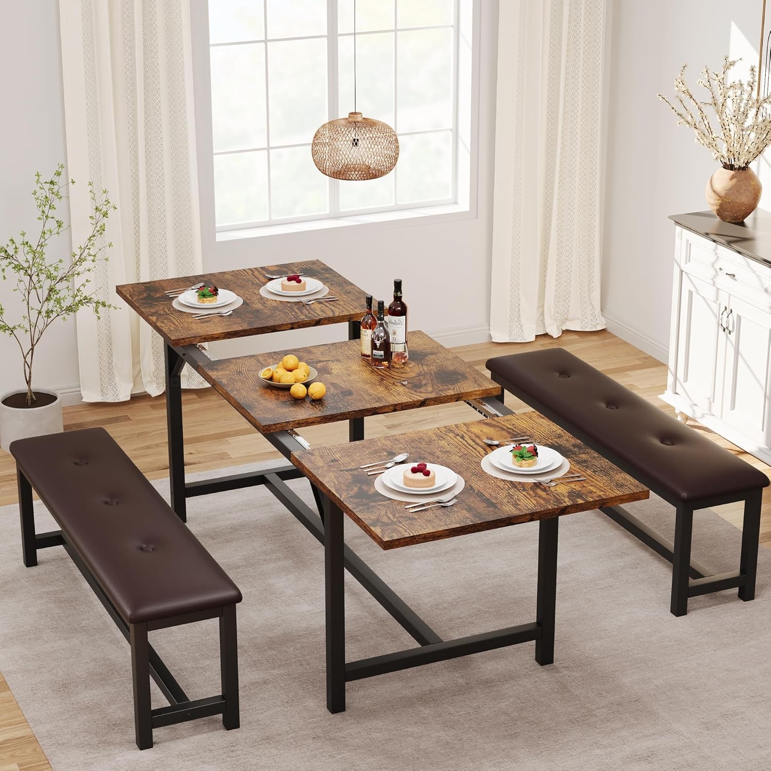 3-Piece Dining Table & Chairs Set – Extendable 47-63", Durable, Compact Design