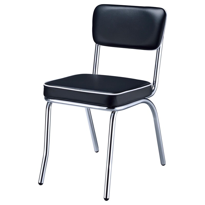 Coaster Retro Dining Side Chair in Black and Chrome (Set of 2)