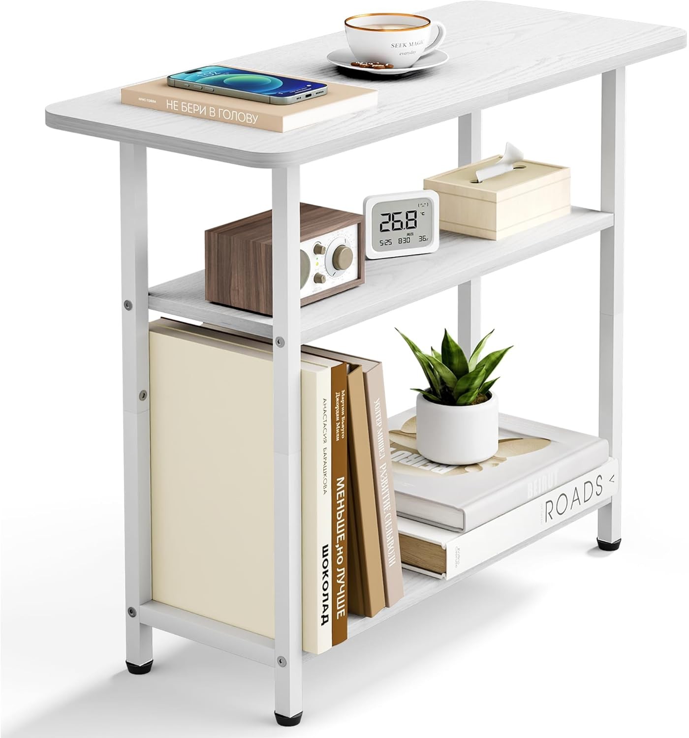 Side Table Living Room 3-Tier End Table Small Space W/ Wide Storage Tabletop