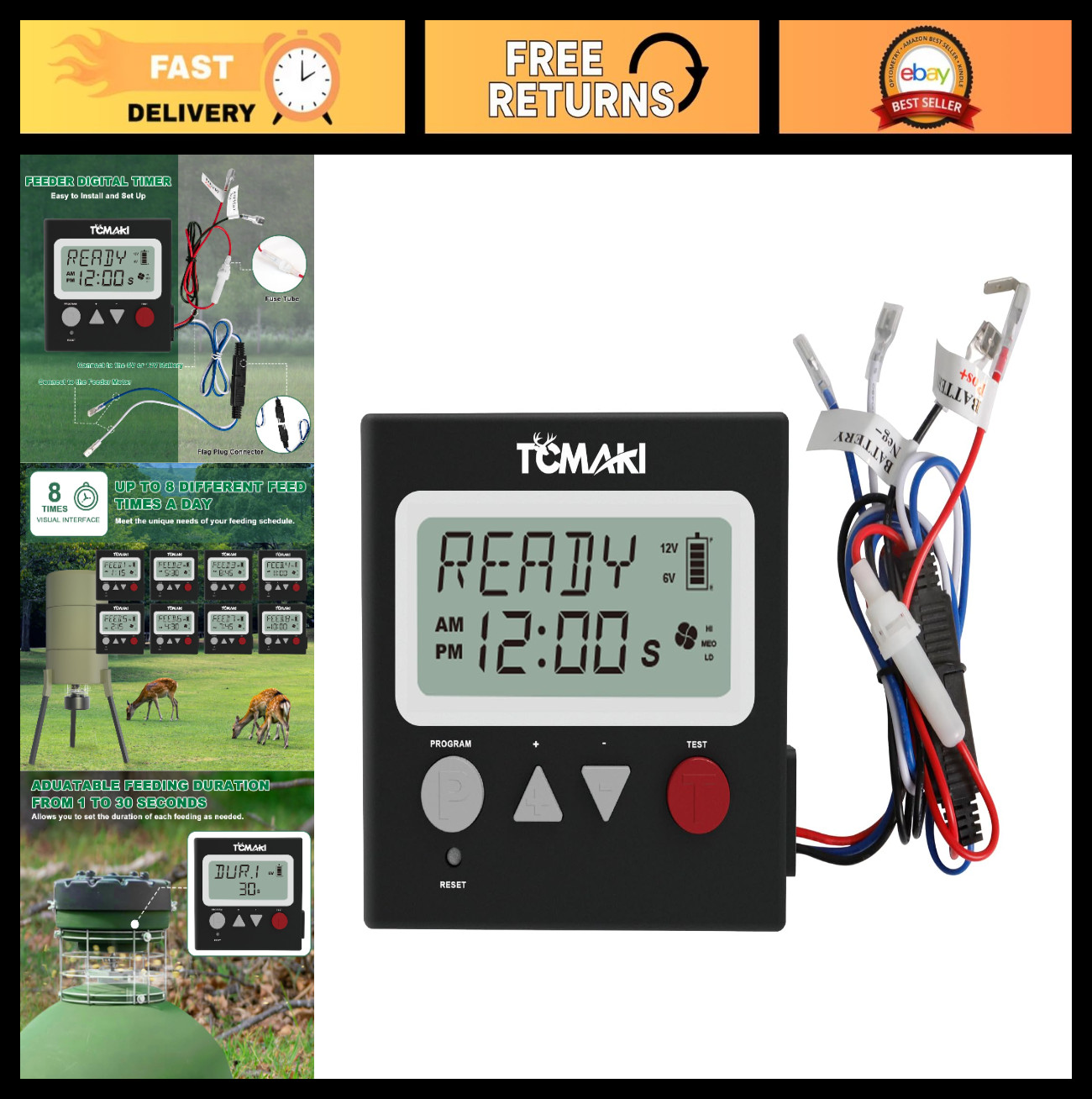 Digital Game Feeder Timer - 6V/12V Adjustable Goat & Deer Feeding Schedule, 8 Pr